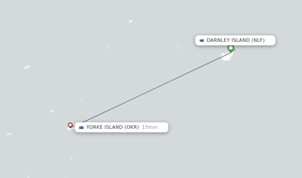Flights from Darnley Island to Yorke Island route map