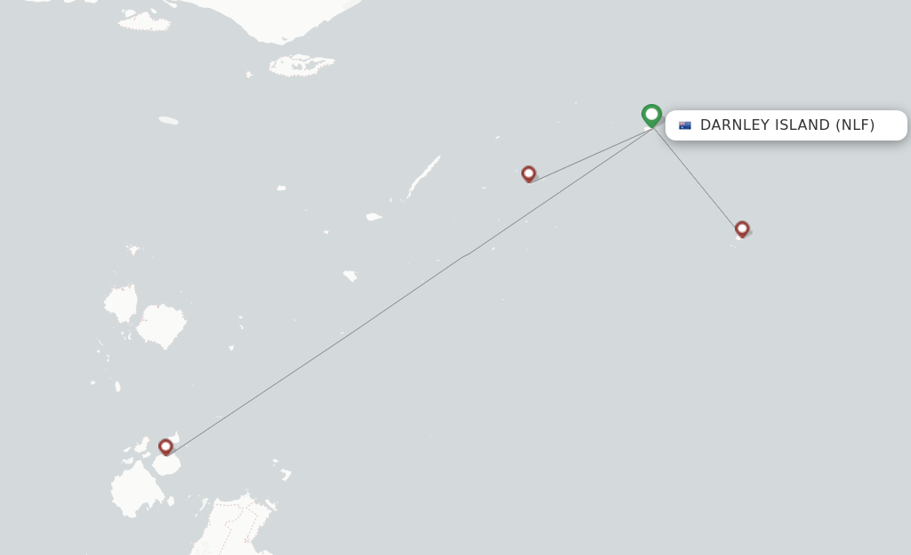 Route map with flights from Darnley Island with Skytrans Airlines