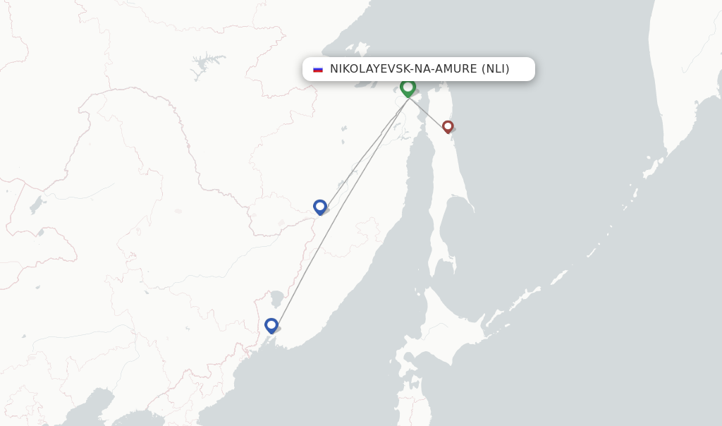 Route map with flights from Nikolayevsk-na-Amure with Aurora