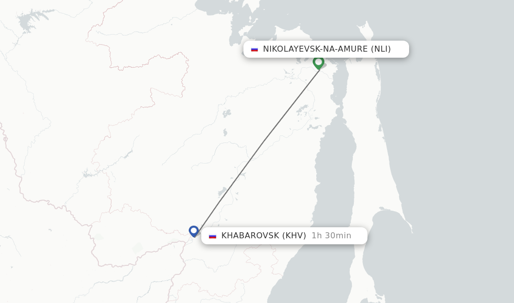 Flights from Nikolayevsk-na-Amure to Khabarovsk route map