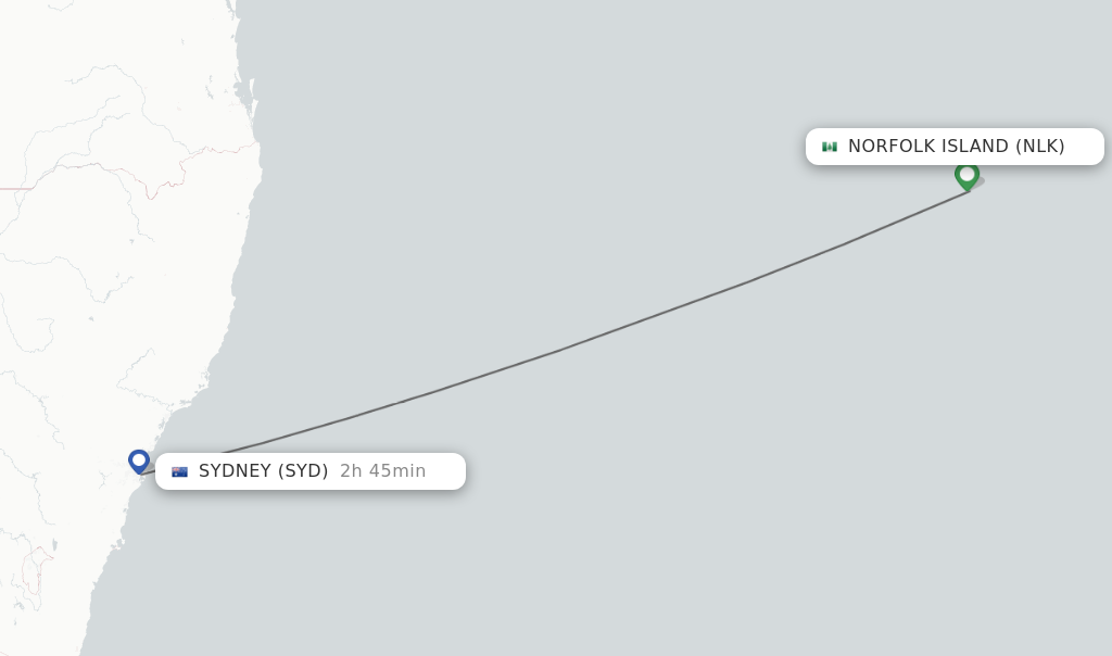 Flights from Norfolk Island to Sydney route map