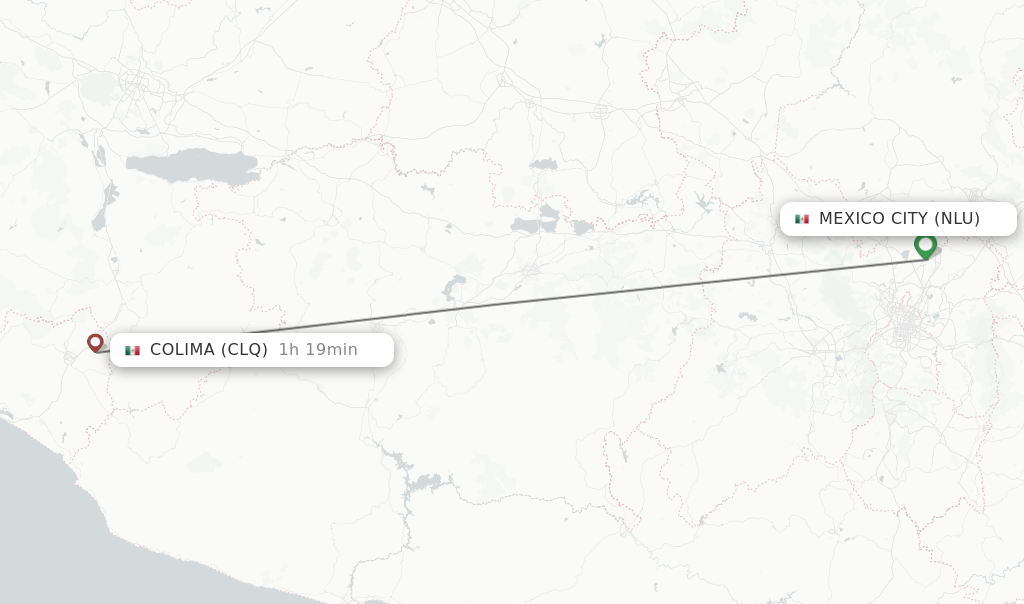 Flights from Colima to Mexico City route map