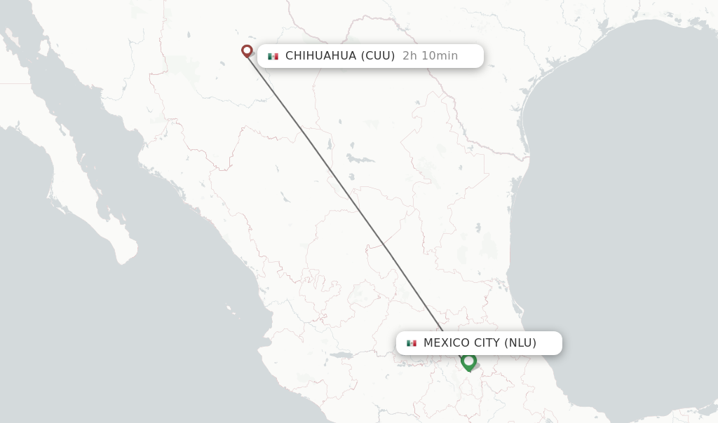 Flights from Chihuahua to Mexico City route map