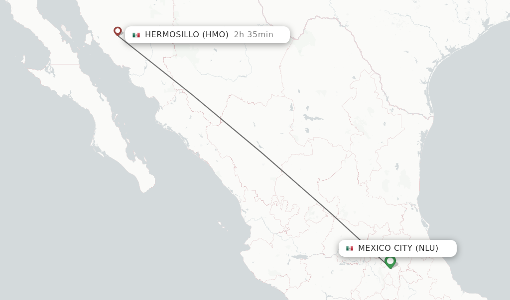 Flights from Hermosillo to Mexico City route map