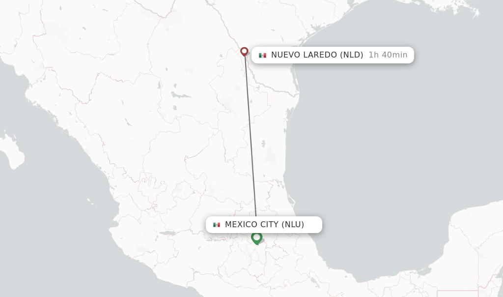 Flights from Nuevo Laredo to Mexico City route map
