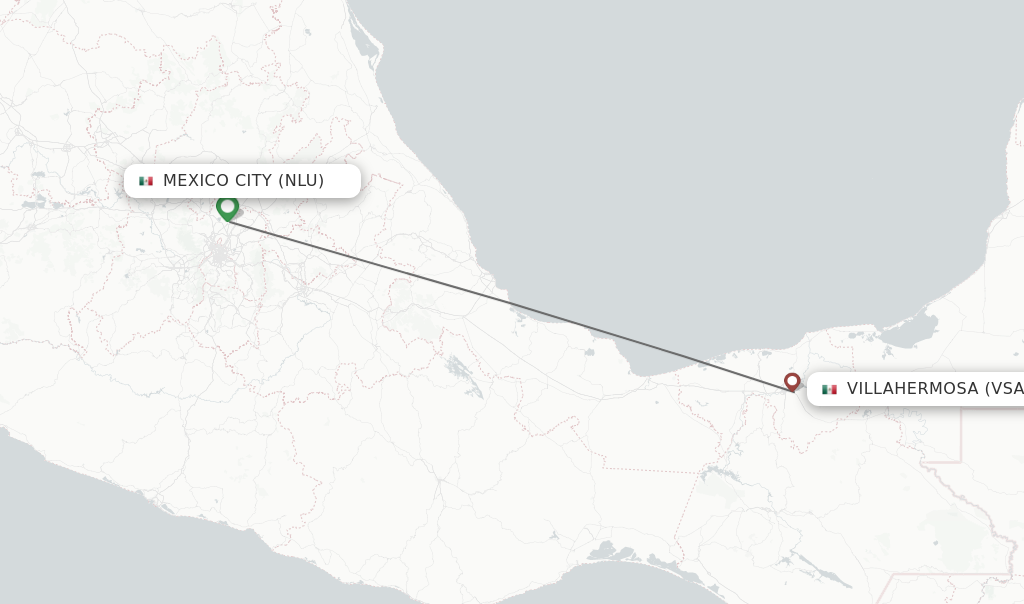 Flights from Mexico City to Villahermosa route map