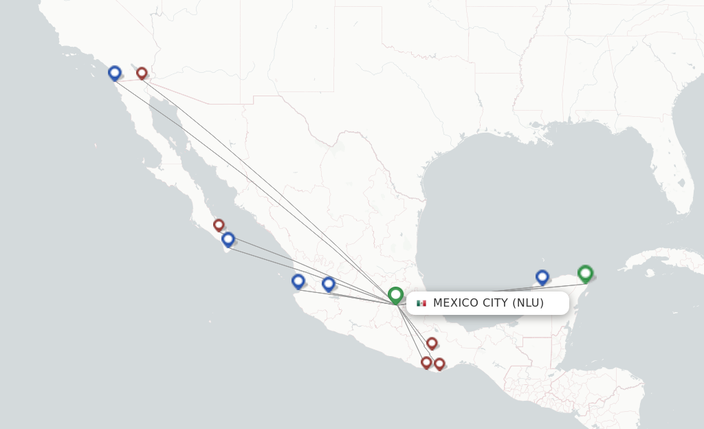 Route map with flights from Mexico City with Volaris
