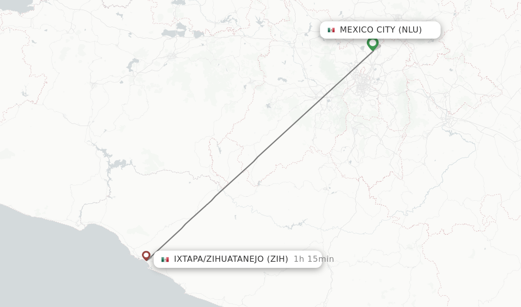 Flights from Ixtapa/Zihuatanejo to Mexico City route map