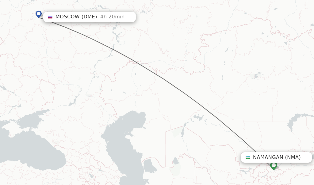 Flights from Namangan to Moscow route map