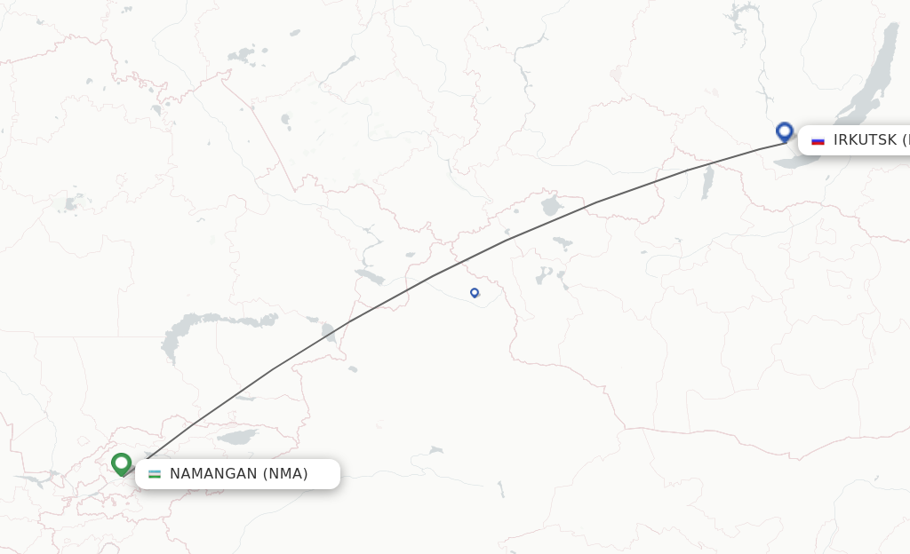 Flights from Namangan to Irkutsk route map