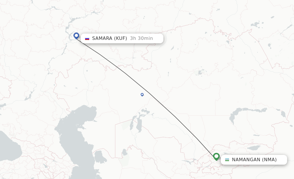Flights from Namangan to Samara route map
