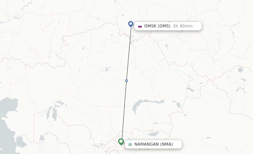 Flights from Namangan to Omsk route map