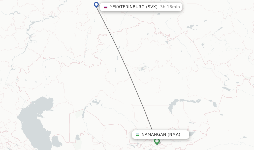 Flights from Namangan to Yekaterinburg route map