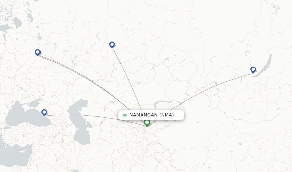 Route map with flights from Namangan with Ural Airlines