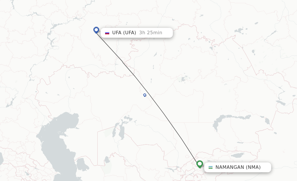 Flights from Namangan to Ufa route map