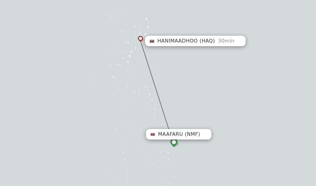 Flights from Hanimaadhoo to Maafaru route map
