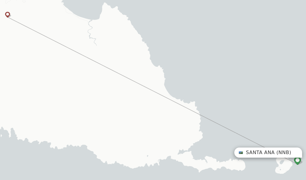 Route map with flights from Santa Ana with Solomon Airlines