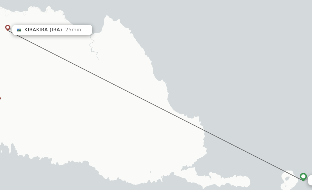 Flights from Santa Ana Island to Kirakira route map