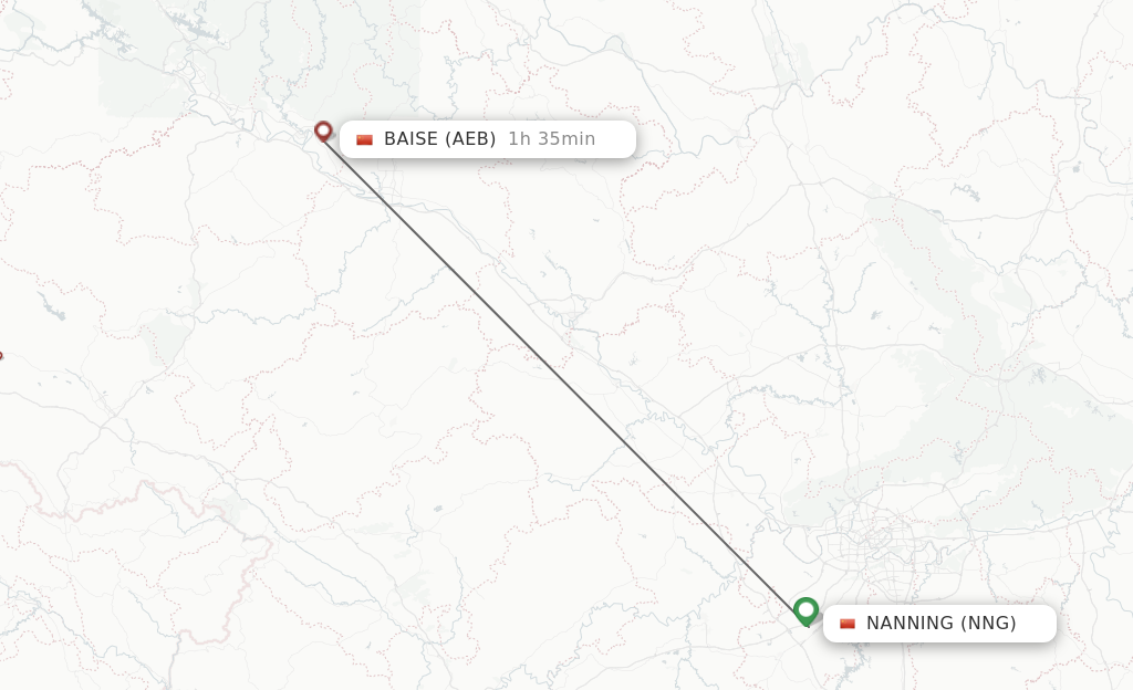 Flights from Nanning to Baise route map