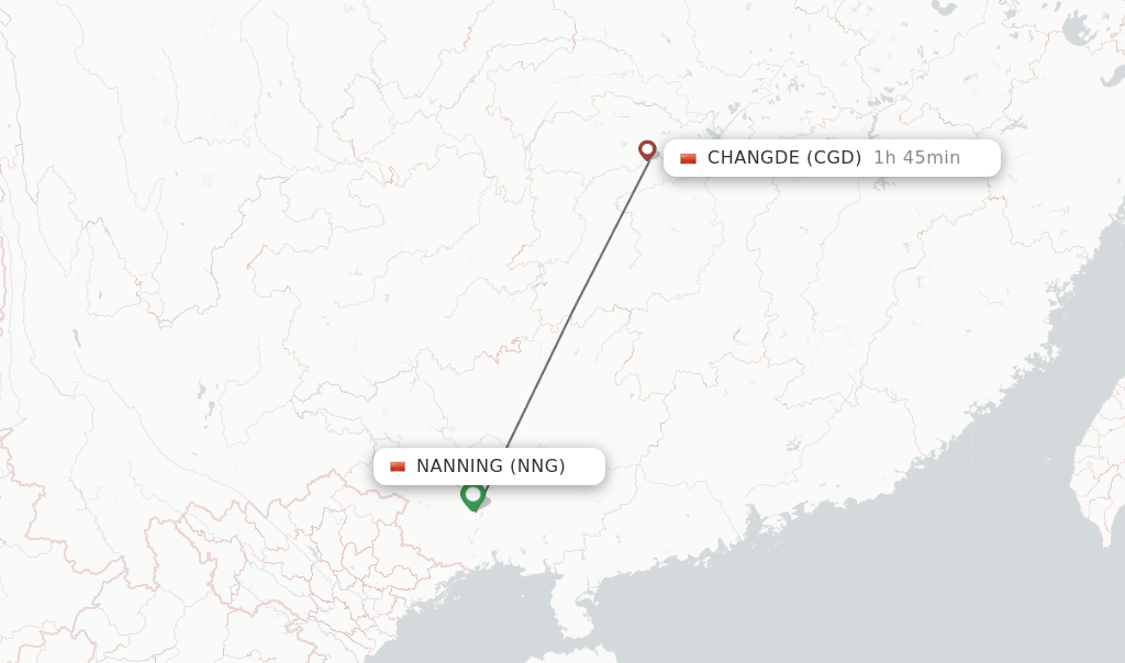 Flights from Nanning to Changde route map