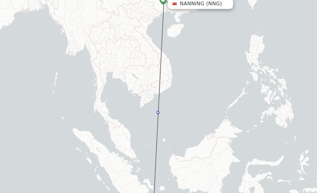 Flights from Nanning to Jakarta route map