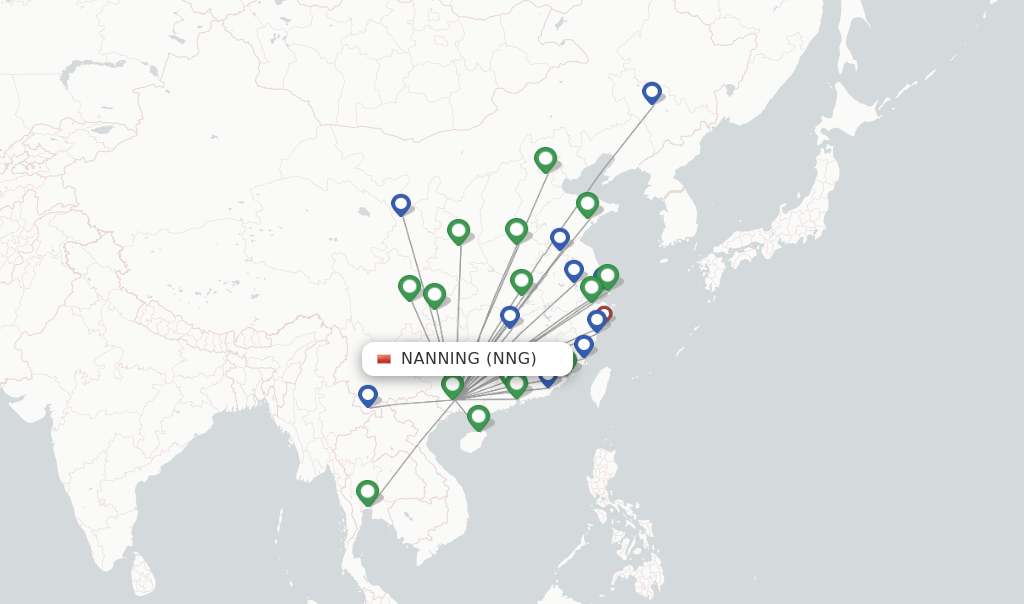 Route map with flights from Nanning with China Southern