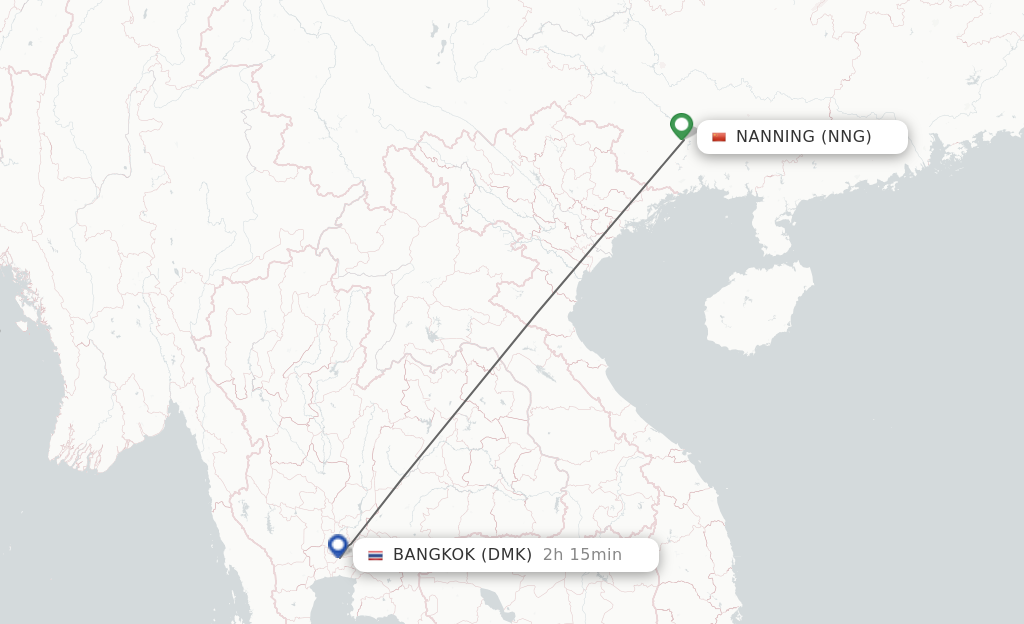 Flights from Nanning to Bangkok route map