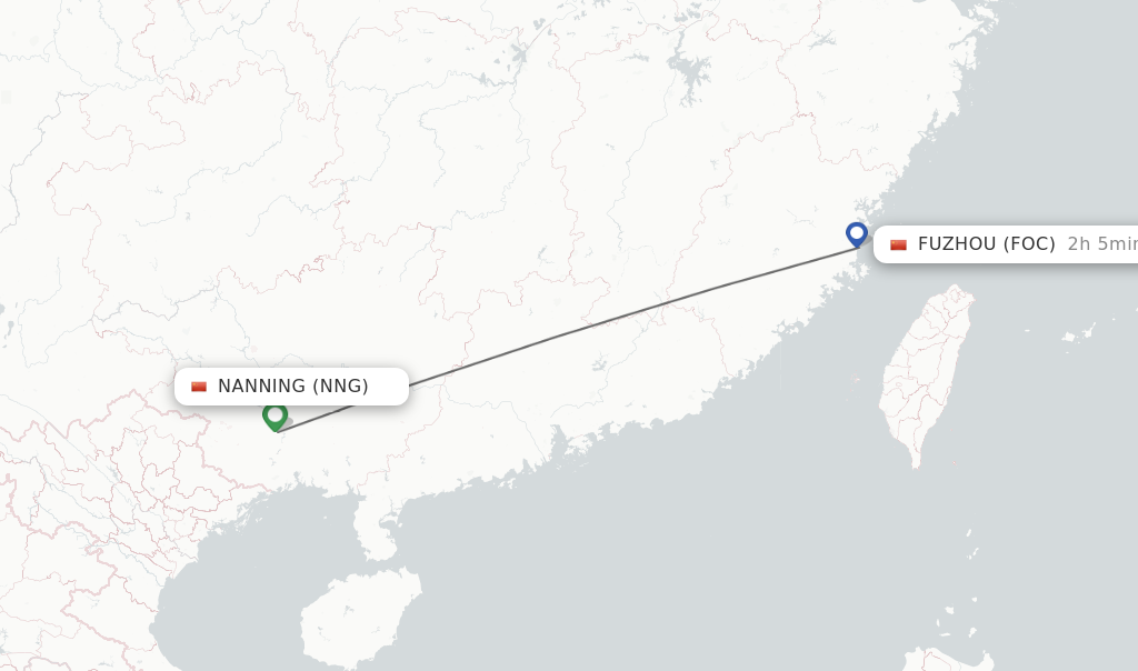 Flights from Nanning to Fuzhou route map