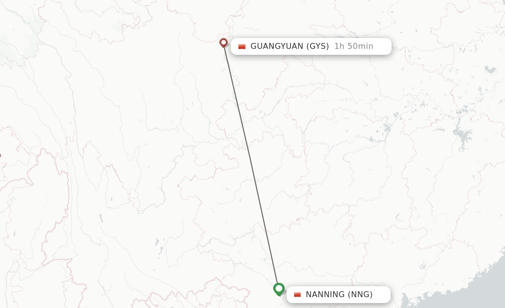 Flights from Nanning to Guangyuan route map