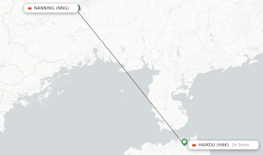 Flights from Nanning to Haikou route map