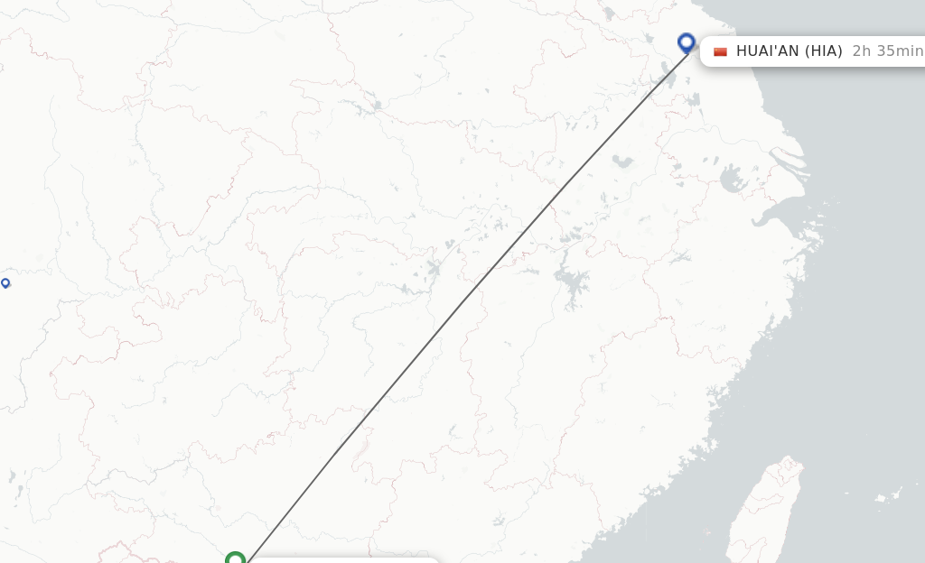 Flights from Nanning to Huai'an route map