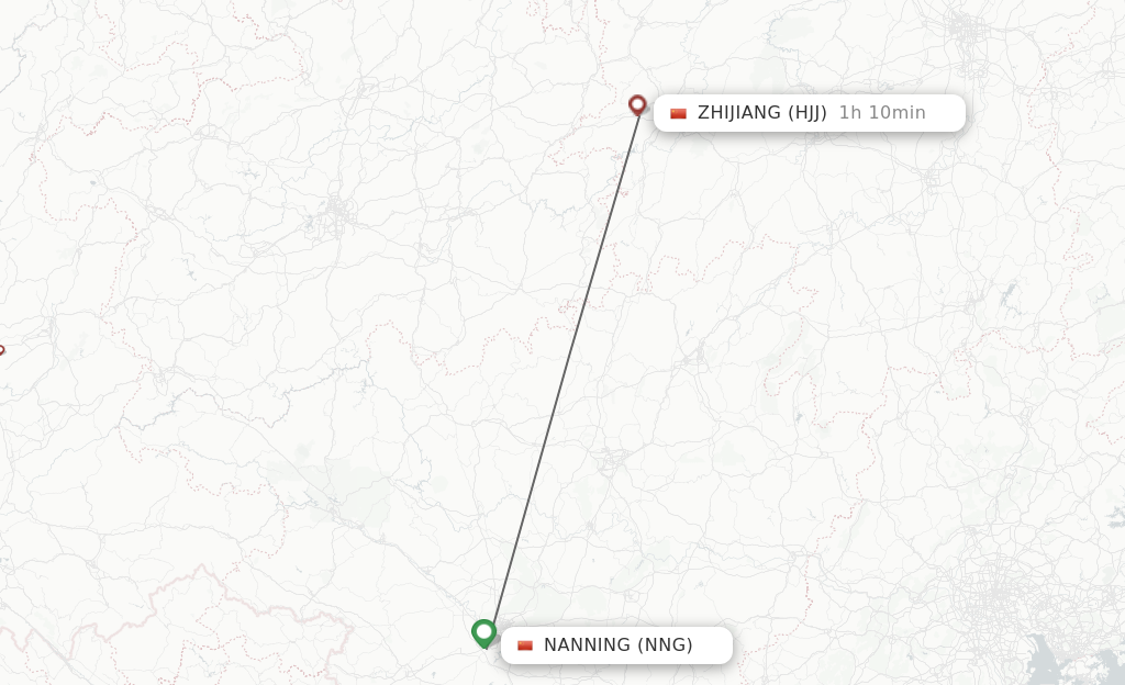 Flights from Nanning to Huaihua route map