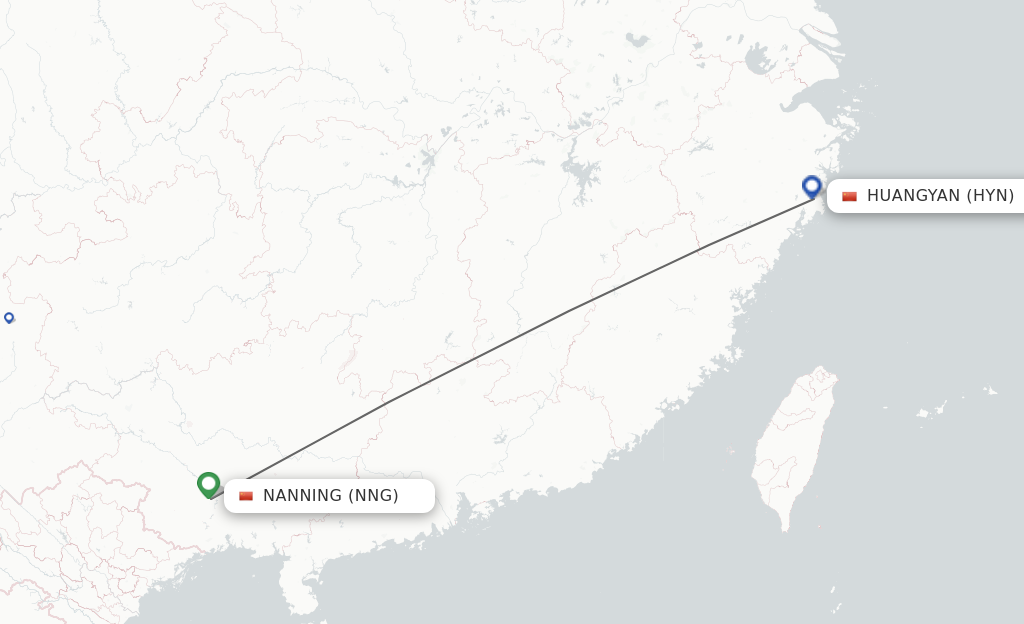 Flights from Nanning to Taizhou route map