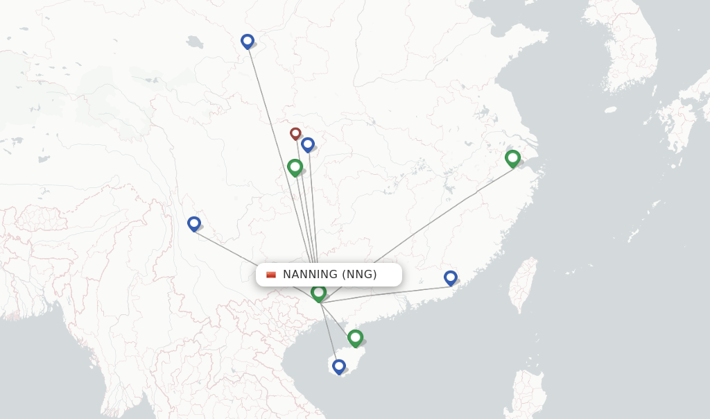 Route map with flights from Nanning with Capital Airlines