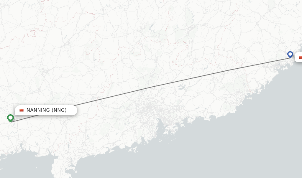 Flights from Nanning to Jinjiang route map