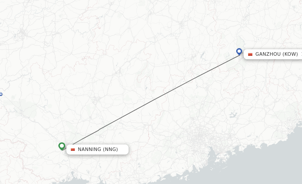 Flights from Nanning to Ganzhou route map