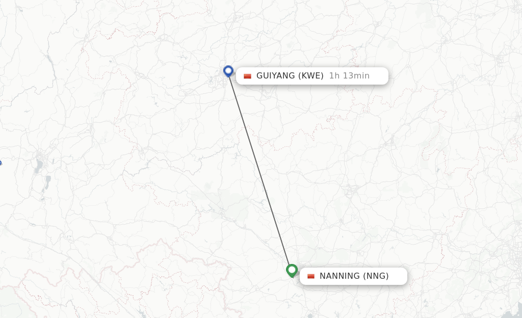Flights from Nanning to Guiyang route map