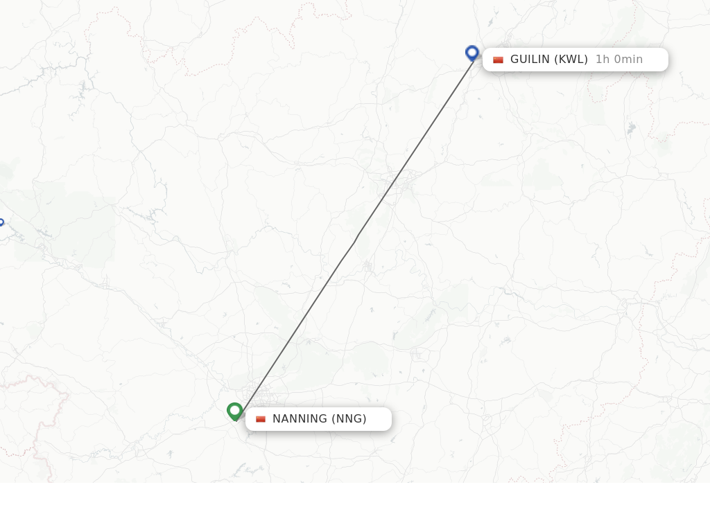 Flights from Nanning to Guilin route map