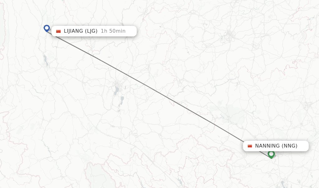 Flights from Nanning to Lijiang route map