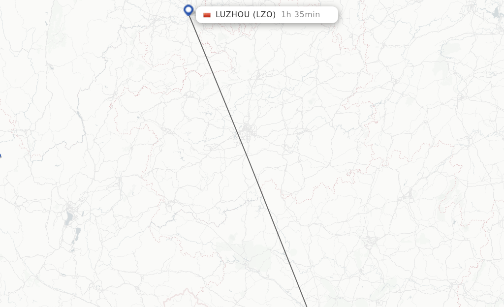 Flights from Nanning to Luzhou route map