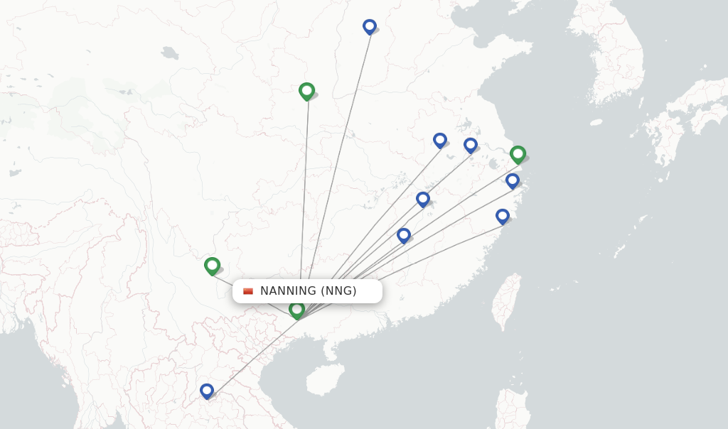 Route map with flights from Nanning with China Eastern