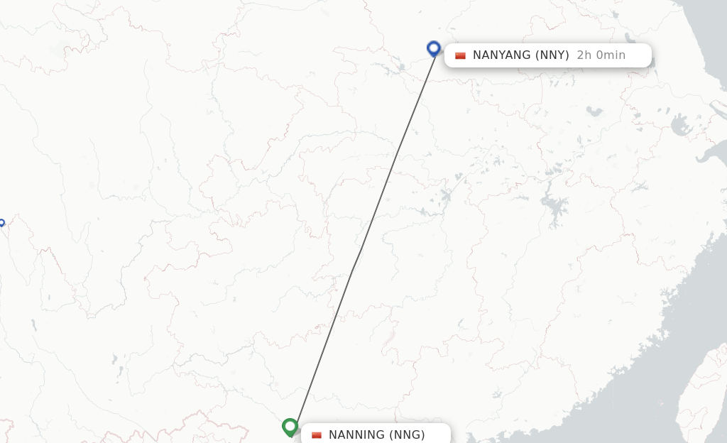 Flights from Nanning to Nanyang route map