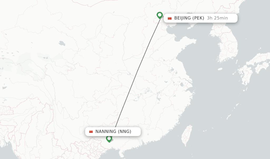 Flights from Nanning to Beijing route map
