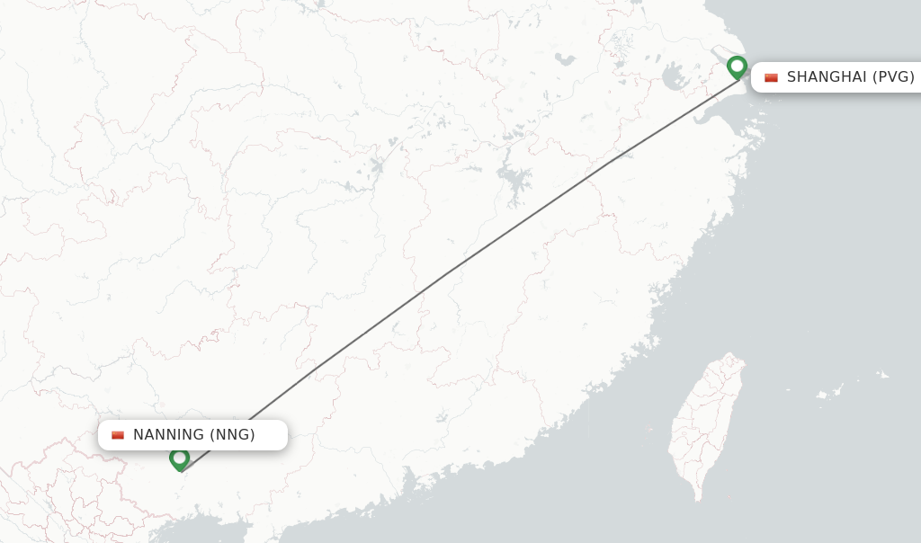 Flights from Nanning to Shanghai route map
