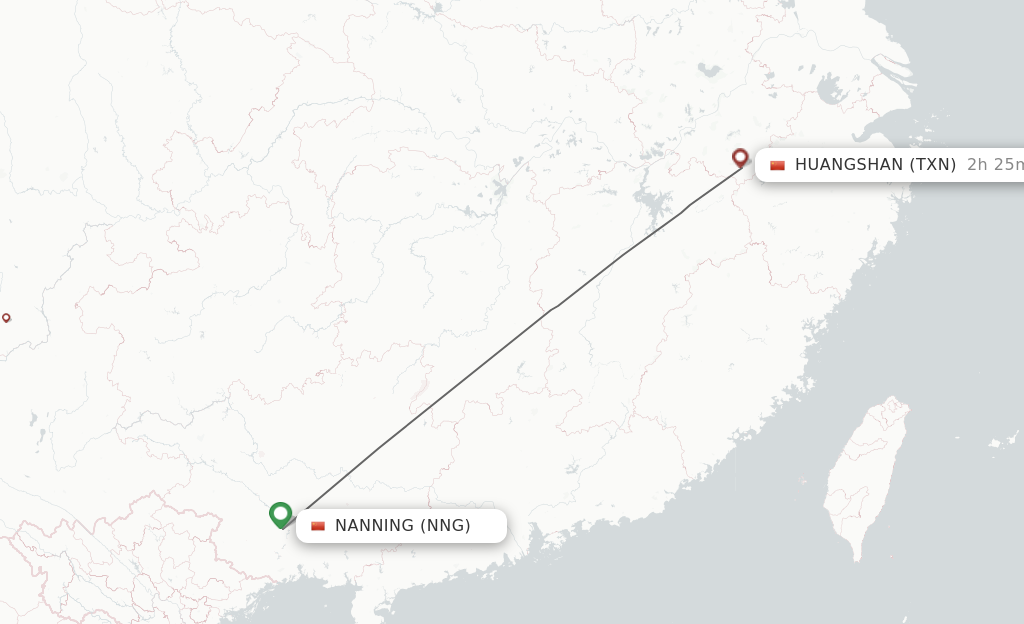 Flights from Nanning to Tunxi route map