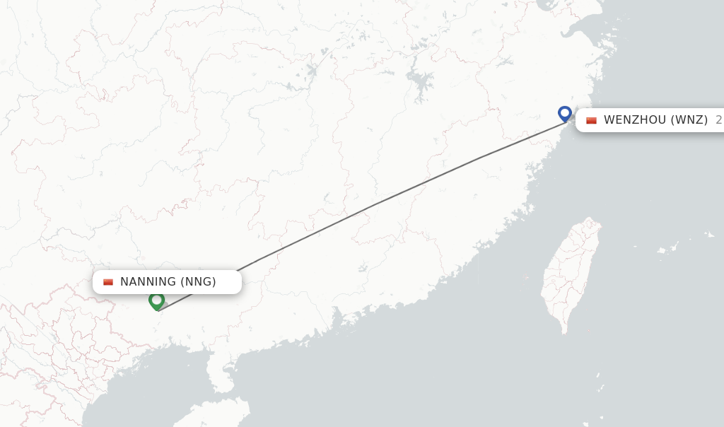 Flights from Nanning to Wenzhou route map