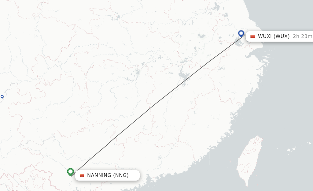 Flights from Nanning to Wuxi route map