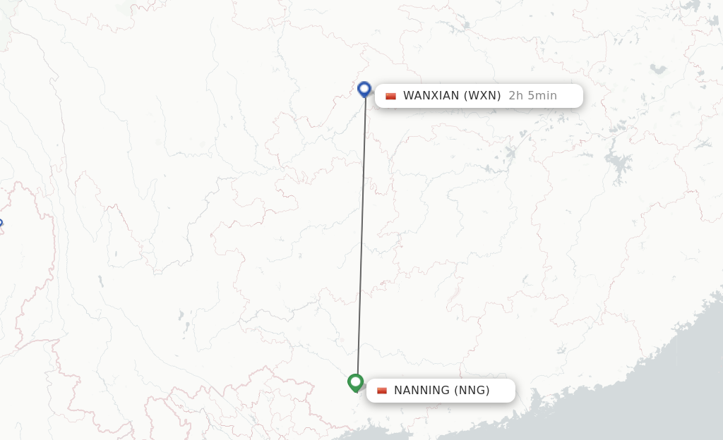 Flights from Nanning to Wanxian route map