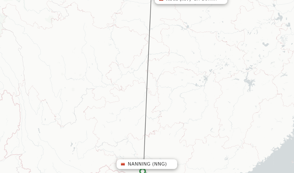 Flights from Nanning to Xian route map