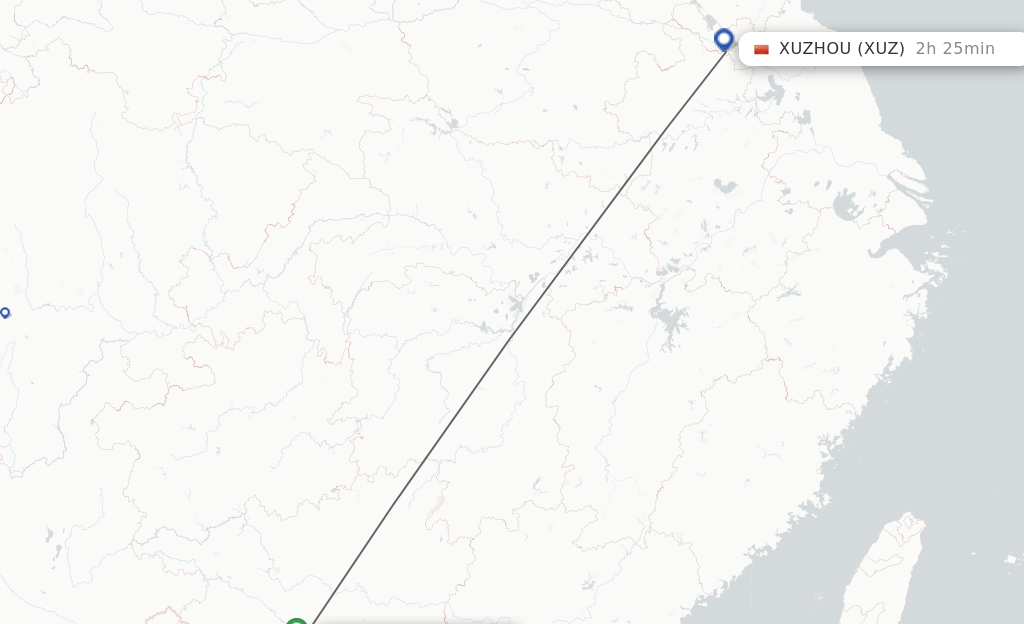 Flights from Nanning to Xuzhou route map
